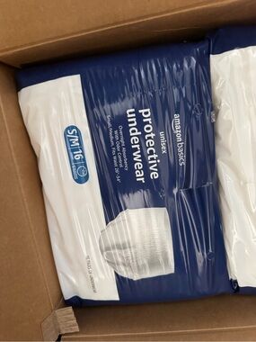 Amazon Basics Unisex Protective Underwear - Navy/White small medium 16 count